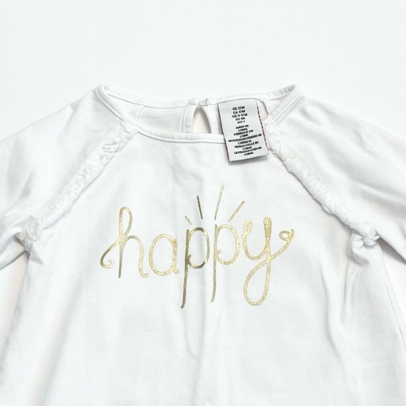 Other - Gold 'Happy' logo White Long Sleeve Shirt w/Fringe Design BABY Girl 12 Months